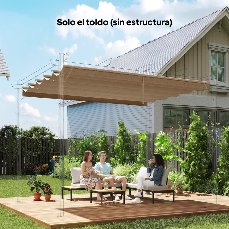 Outsunny Cubierta Para Pérgola Retráctil 2,5x2,55m Para Marco De 3x3 M Pardo