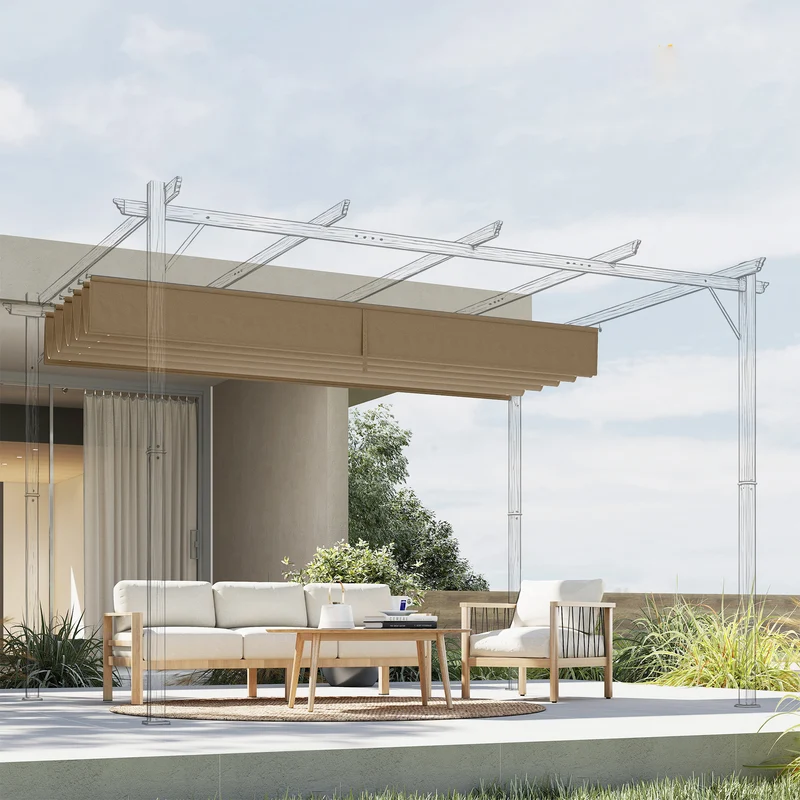 Outsunny Cubierta Para Pérgola Retráctil 2,5x2,55m Para Marco De 3x3 M Pardo
