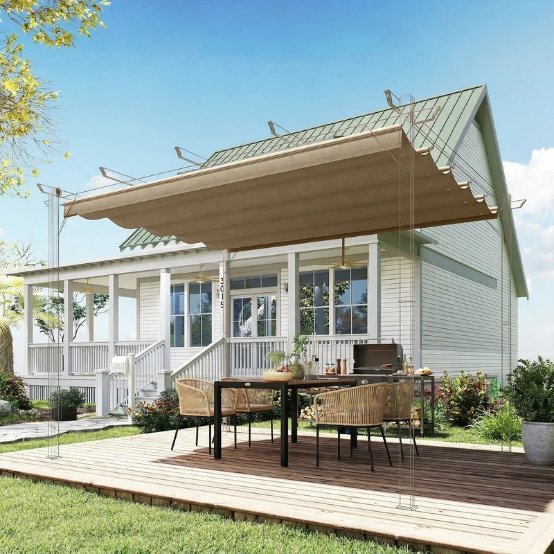 Outsunny Cubierta Para Pérgola Retráctil 2,5x2,55m Para Marco De 3x3 M Pardo