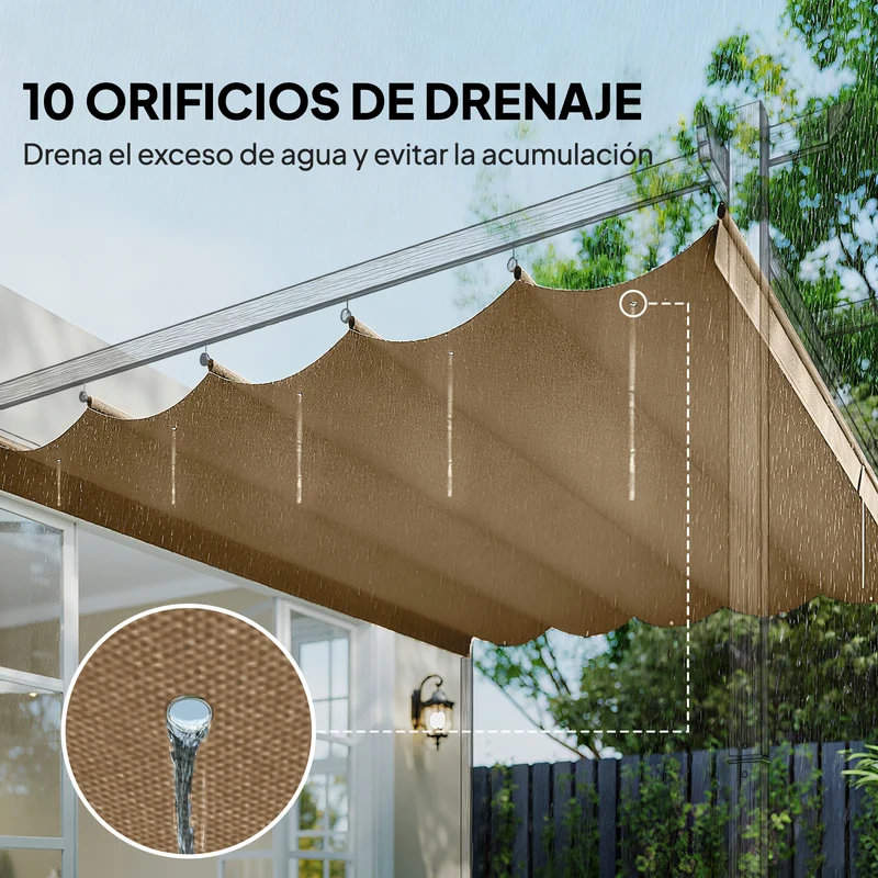 Outsunny Cubierta Para Pérgola Retráctil 2,5x2,55m Para Marco De 3x3 M Pardo
