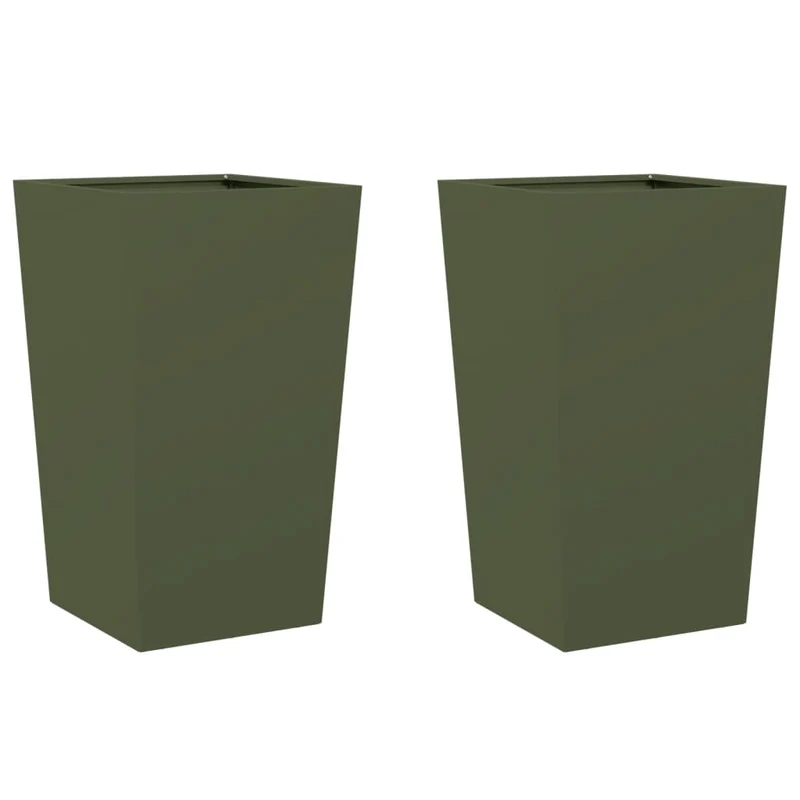 Jardineras 2 Uds De Acero Verde Oliva 45x45x75 Cm