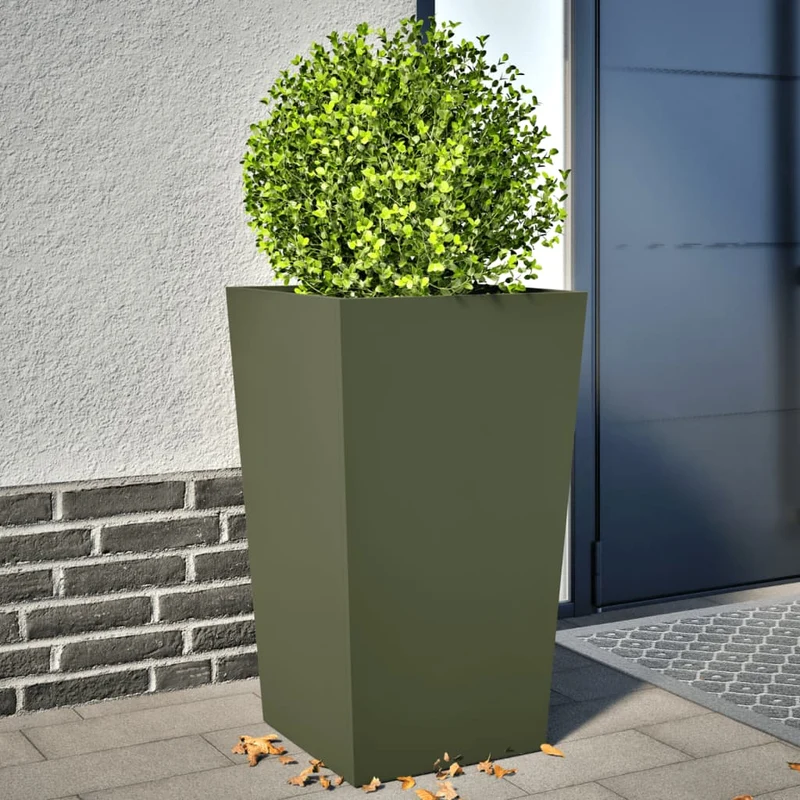 Jardineras 2 Uds De Acero Verde Oliva 45x45x75 Cm