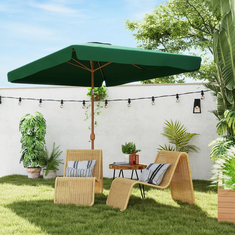 Outsunny Sombrilla De Terraza Exterior 300x200 Cm Con Ángulo Ajustable Verde