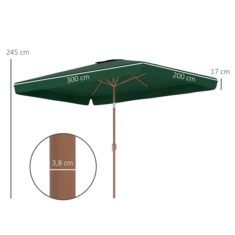 Outsunny Sombrilla De Terraza Exterior 300x200 Cm Con Ángulo Ajustable Verde