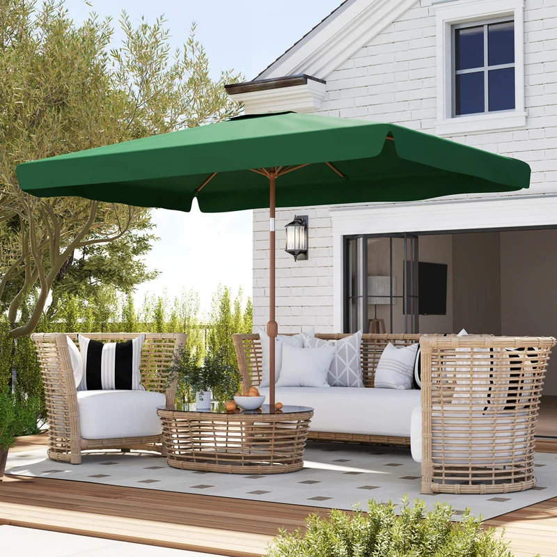 Outsunny Sombrilla De Terraza Exterior 300x200 Cm Con Ángulo Ajustable Verde