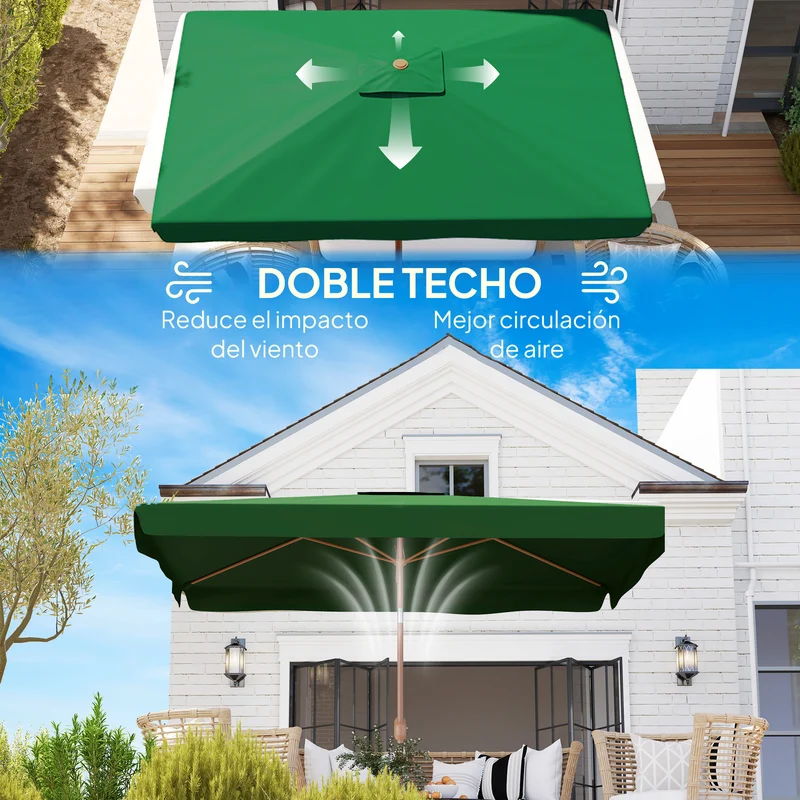 Outsunny Sombrilla De Terraza Exterior 300x200 Cm Con Ángulo Ajustable Verde
