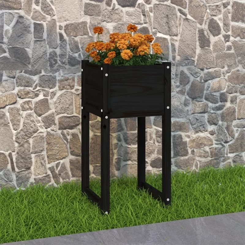 Jardinera Madera Maciza De Pino Negro 40x40x81 Cm