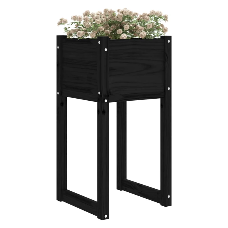 Jardinera Madera Maciza De Pino Negro 40x40x81 Cm