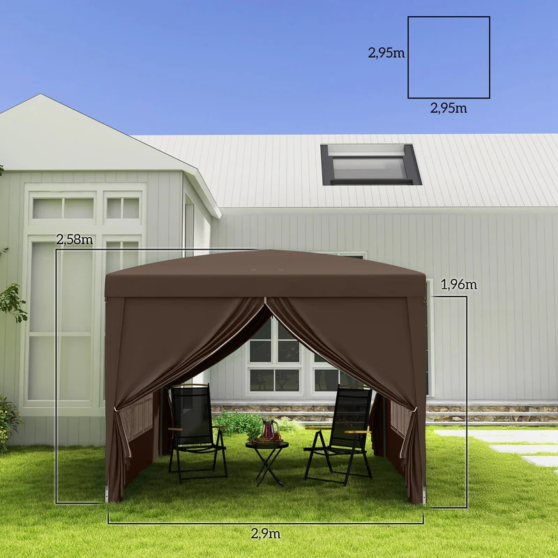 Outsunny Carpa Plegable Pop-up 3x3 M Con 4 Paredes Laterales Anti-uv Café