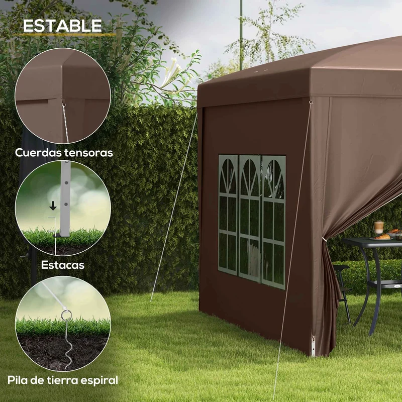 Outsunny Carpa Plegable Pop-up 3x3 M Con 4 Paredes Laterales Anti-uv Café