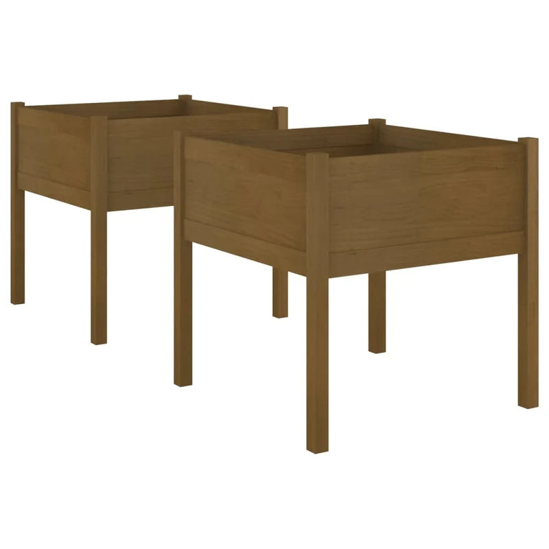 Jardineras 2 Uds Madera Maciza De Pino Marrón Miel 70x70x70 Cm