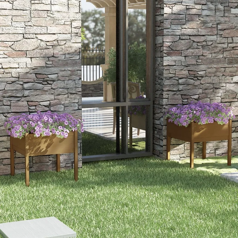 Jardineras 2 Uds Madera Maciza De Pino Marrón Miel 70x70x70 Cm