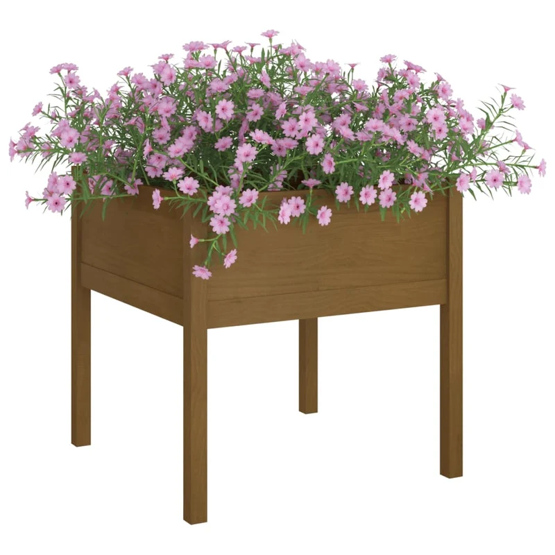 Jardineras 2 Uds Madera Maciza De Pino Marrón Miel 70x70x70 Cm