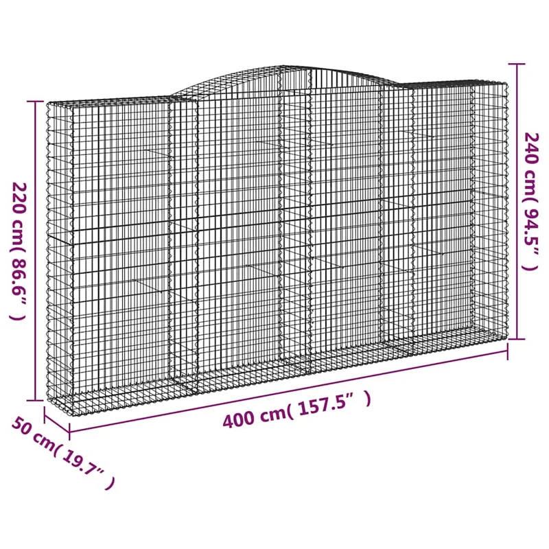 Cestas De Gaviones 5 Uds Forma De Arco Hierro 400x50x220/240 Cm