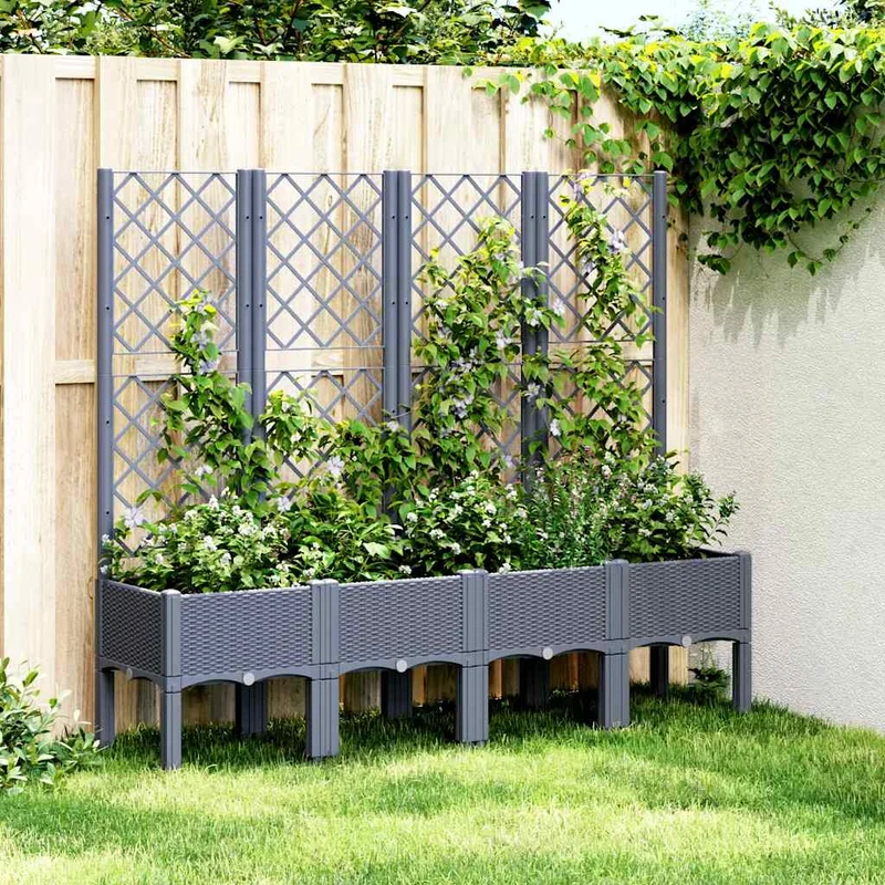 Jardinera Con Enrejado Pp Azul Gris 160x40x142 Cm