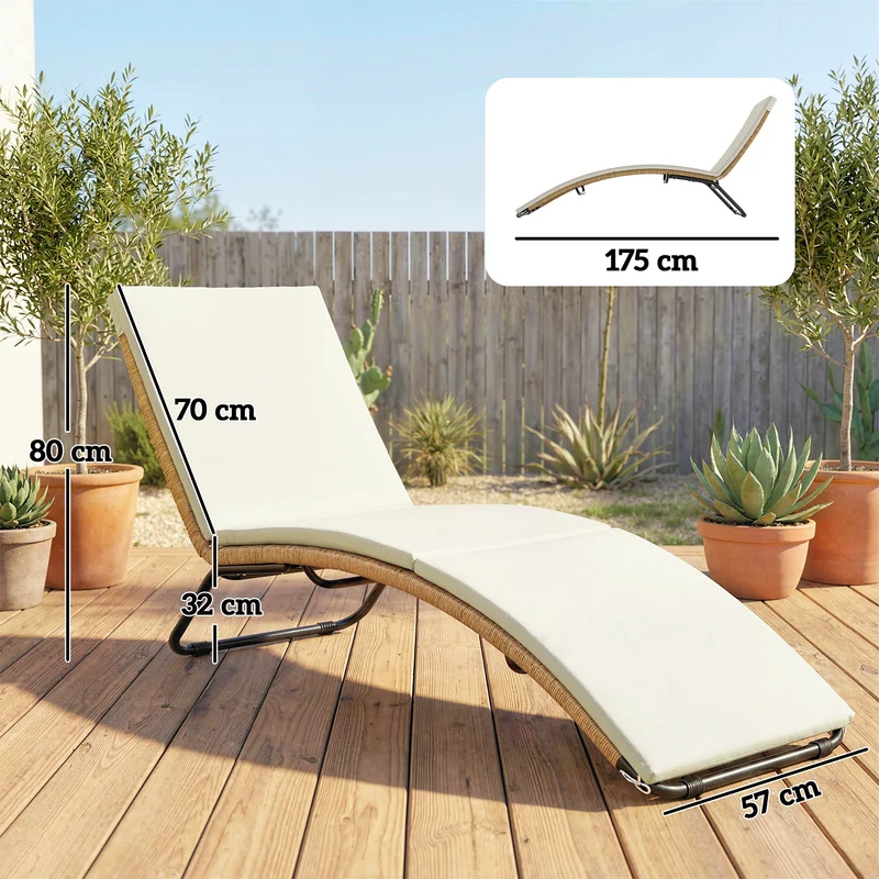Outsunny Tumbona De Jardín Exterior De Ratán En Forma De S Con Cojín Crema