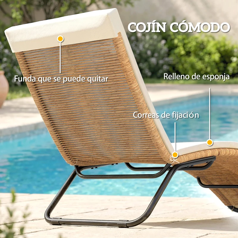Outsunny Tumbona De Jardín Exterior De Ratán En Forma De S Con Cojín Crema