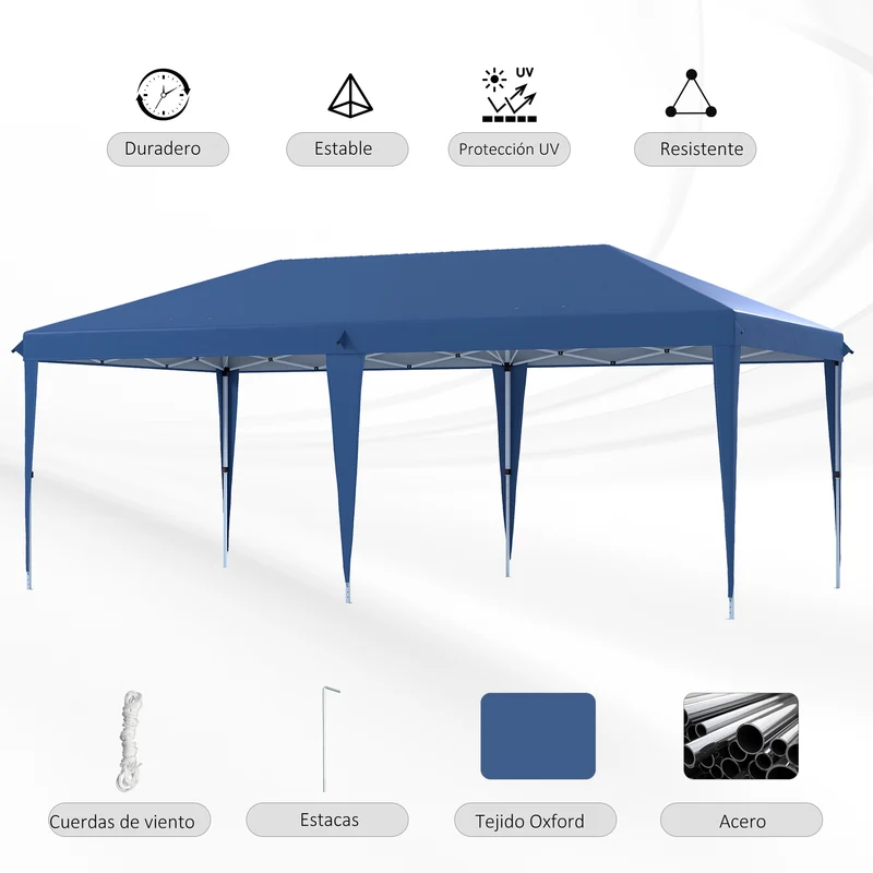 Outsunny Carpa Plegable 6x3 M Con Altura Ajustable Anti-uv Azul