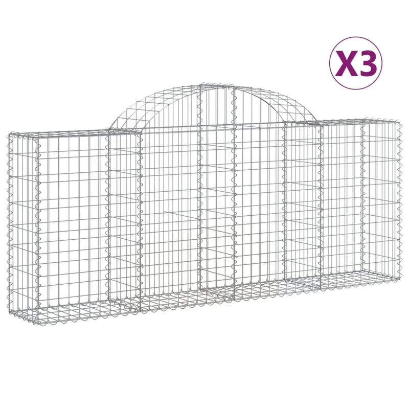 Cestas De Gaviones 3 Uds Forma De Arco Hierro 200x30x80/100 Cm