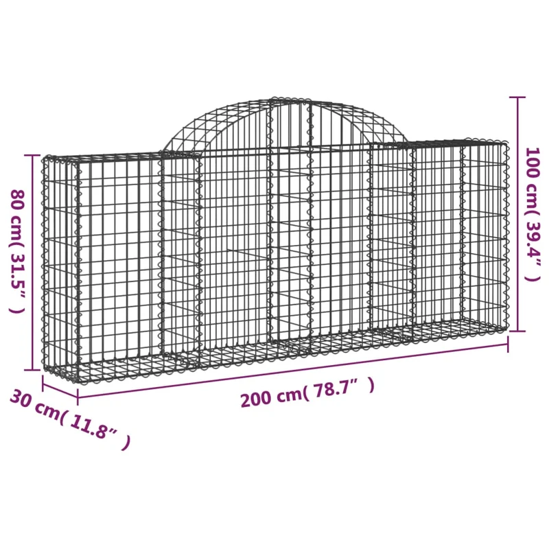 Cestas De Gaviones 3 Uds Forma De Arco Hierro 200x30x80/100 Cm