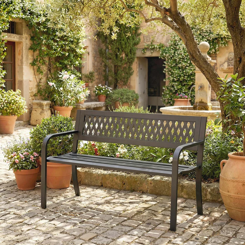 Outsunny Banco De Jardín Exterior De 2 Plazas Con Asiento Listonado Negro
