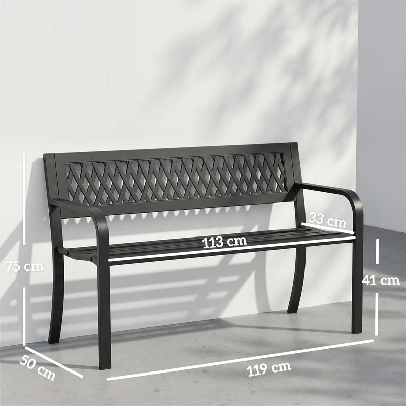 Outsunny Banco De Jardín Exterior De 2 Plazas Con Asiento Listonado Negro
