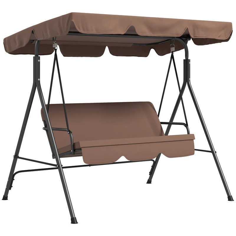 Outsunny Columpio De Jardín De 3 Plazas Con Techo Ajustable 172x110x153cm Marrón