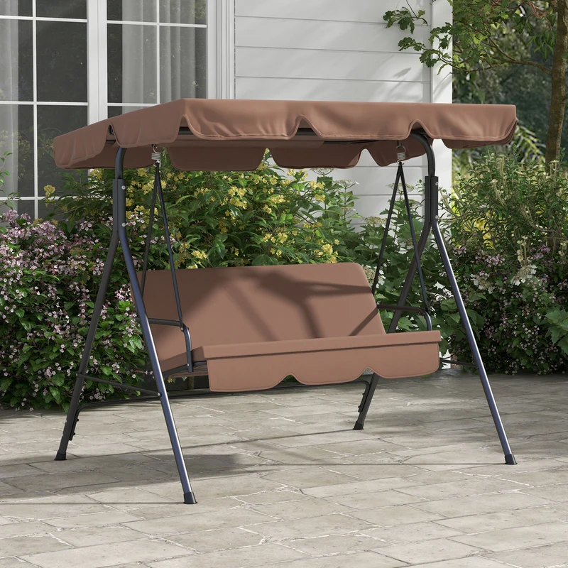 Outsunny Columpio De Jardín De 3 Plazas Con Techo Ajustable 172x110x153cm Marrón