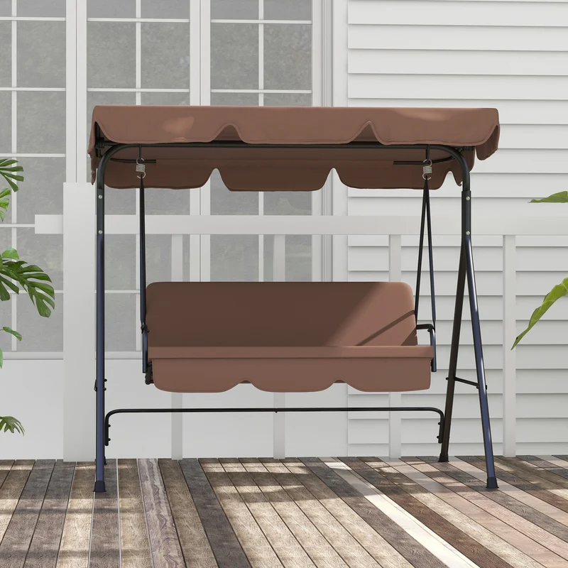 Outsunny Columpio De Jardín De 3 Plazas Con Techo Ajustable 172x110x153cm Marrón