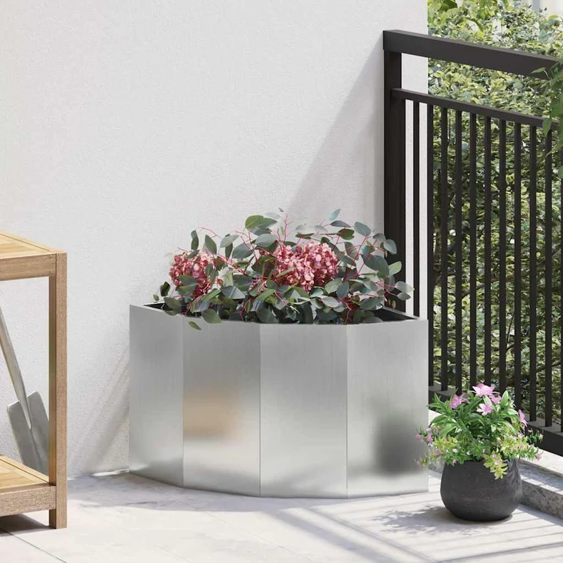 Macetero De Esquina Plateado 45 X 45 X 35 Cm Acero Galvanizado