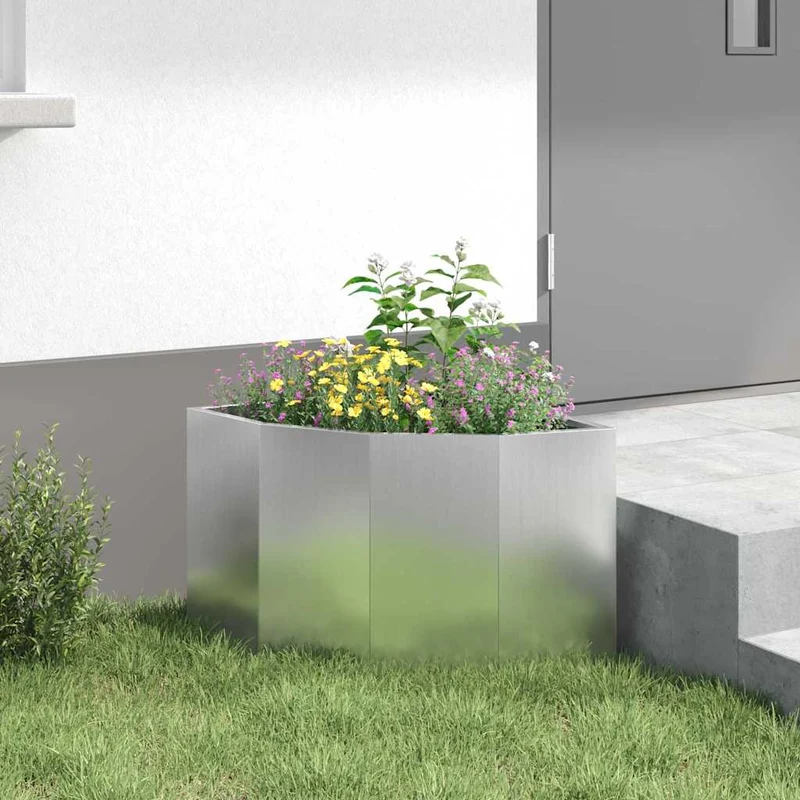 Macetero De Esquina Plateado 45 X 45 X 35 Cm Acero Galvanizado