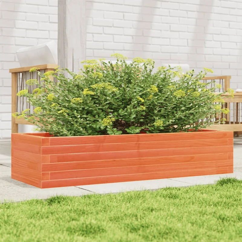 Jardinera De Madera Maciza De Pino Marrón Cera 110x40x23 Cm