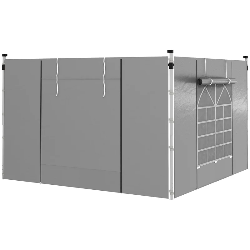 Outsunny Paredes Laterales Para Carpas De 2 Paneles 300x200 Cm Con Ventana Gris