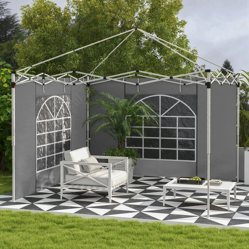 Outsunny Paredes Laterales Para Carpas De 2 Paneles 300x200 Cm Con Ventana Gris