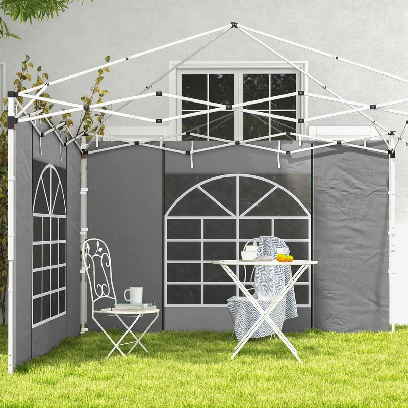 Outsunny Paredes Laterales Para Carpas De 2 Paneles 300x200 Cm Con Ventana Gris