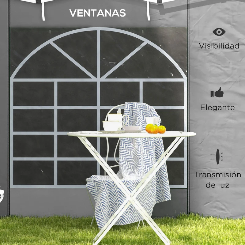 Outsunny Paredes Laterales Para Carpas De 2 Paneles 300x200 Cm Con Ventana Gris