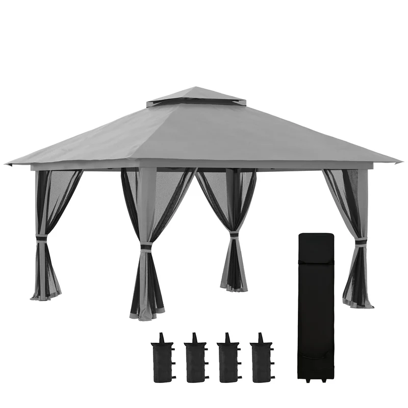 Outsunny Carpa Plegable Pop-up 4x4x2,8 M Altura Ajustable Protección Uv50+