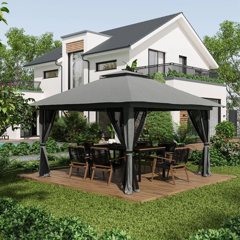 Outsunny Carpa Plegable Pop-up 4x4x2,8 M Altura Ajustable Protección Uv50+