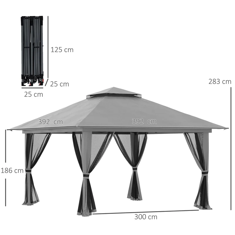 Outsunny Carpa Plegable Pop-up 4x4x2,8 M Altura Ajustable Protección Uv50+