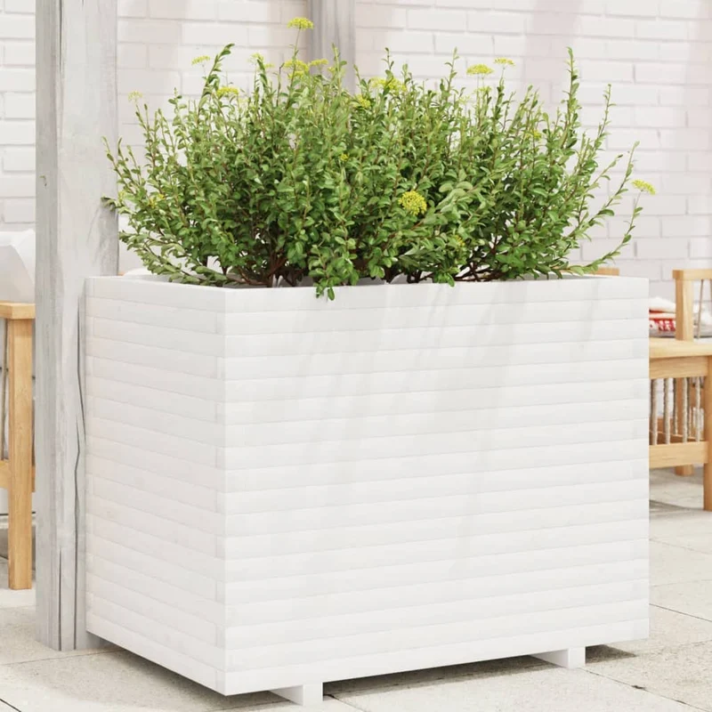 Jardinera De Madera Maciza De Pino Blanca 90x60x72 Cm