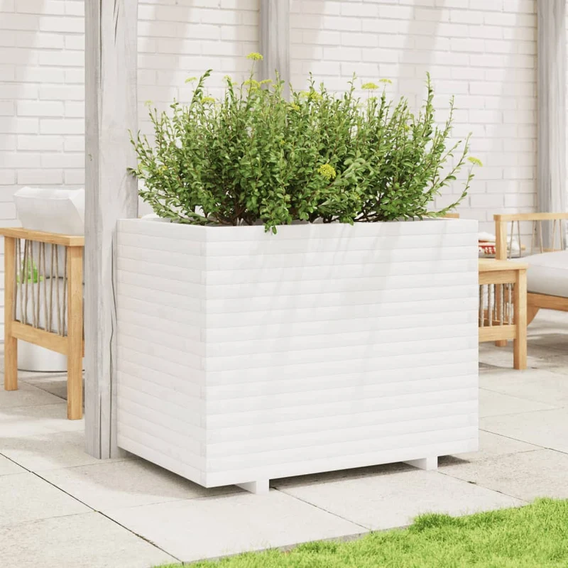 Jardinera De Madera Maciza De Pino Blanca 90x60x72 Cm