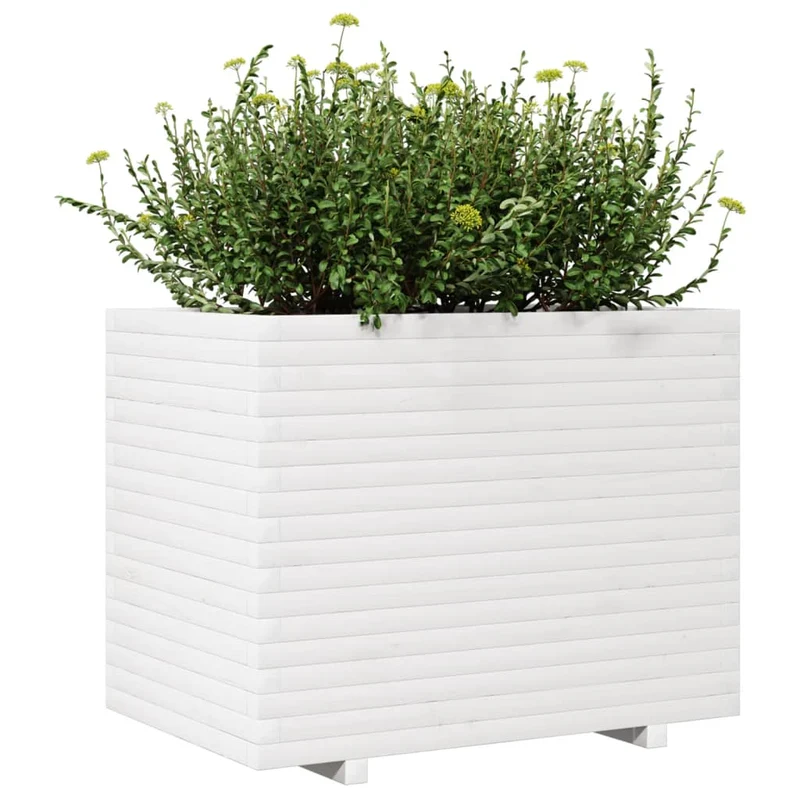 Jardinera De Madera Maciza De Pino Blanca 90x60x72 Cm