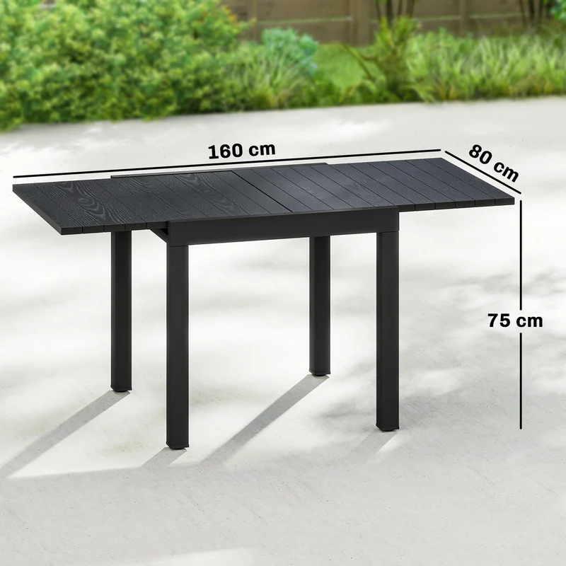 Outsunny Mesa De Jardín Exterior Extensible 80/160x80 Cm De Aluminio Negro