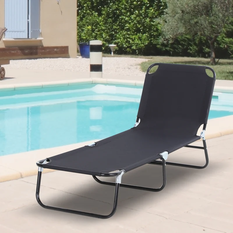 Outsunny Tumbona Plegable Reclinable Ajustable De 5 Posiciones 188x56x28cm Negro