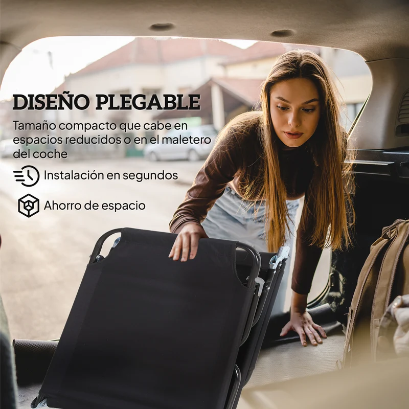 Outsunny Tumbona Plegable Reclinable Ajustable De 5 Posiciones 188x56x28cm Negro
