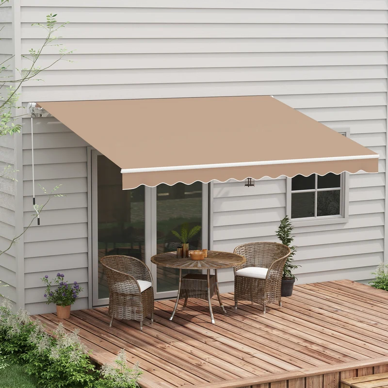 Outsunny Toldo Manual Retráctil 350x250 Cm Con Manivela De Metal Marrón
