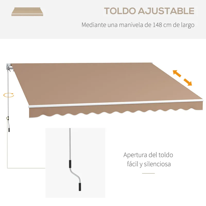Outsunny Toldo Manual Retráctil 350x250 Cm Con Manivela De Metal Marrón