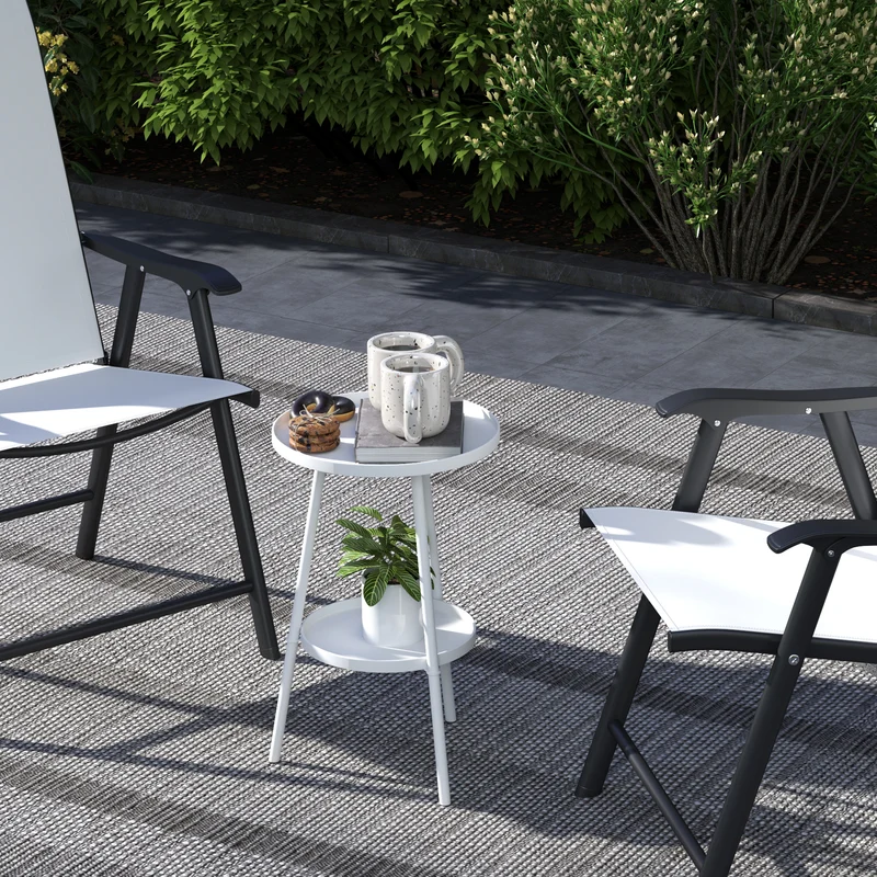 Outsunny Mesa De Jardín Redonda De 2 Niveles Con Bandeja Inferior Blanco