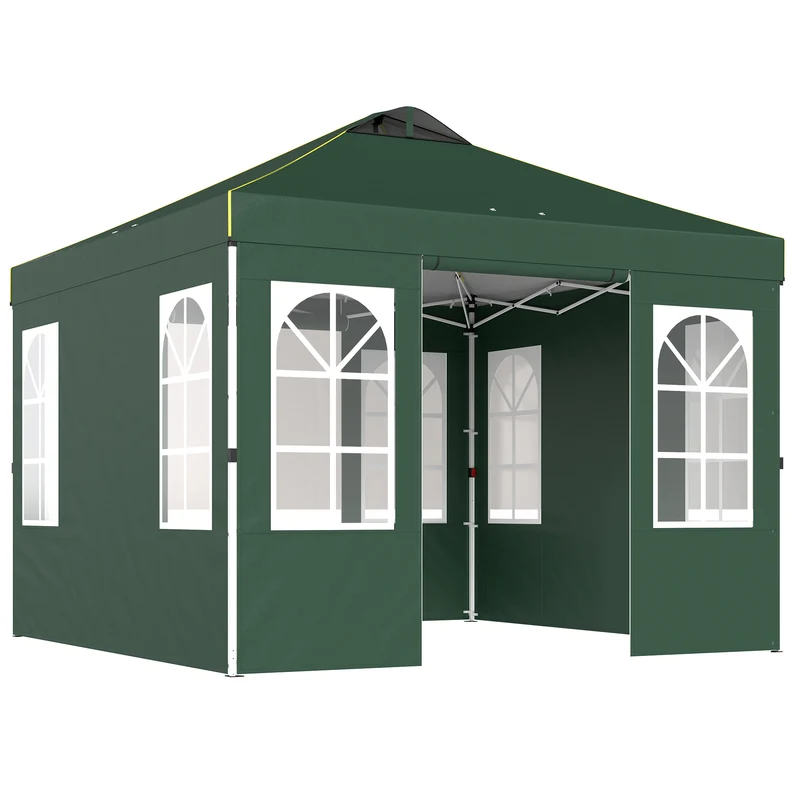 Outsunny Carpa Plegable 3x3m Pop-up Altura Ajustable Laterales Extraíbles Verde