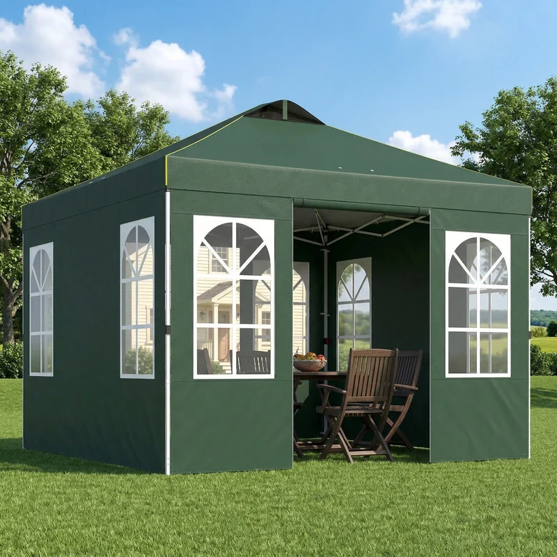 Outsunny Carpa Plegable 3x3m Pop-up Altura Ajustable Laterales Extraíbles Verde